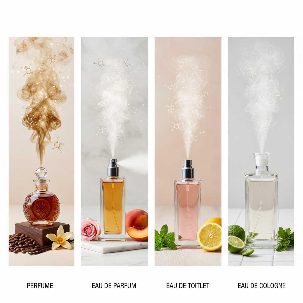 Diferencia entre perfume, eau de parfum, eau de toilette y colonia.